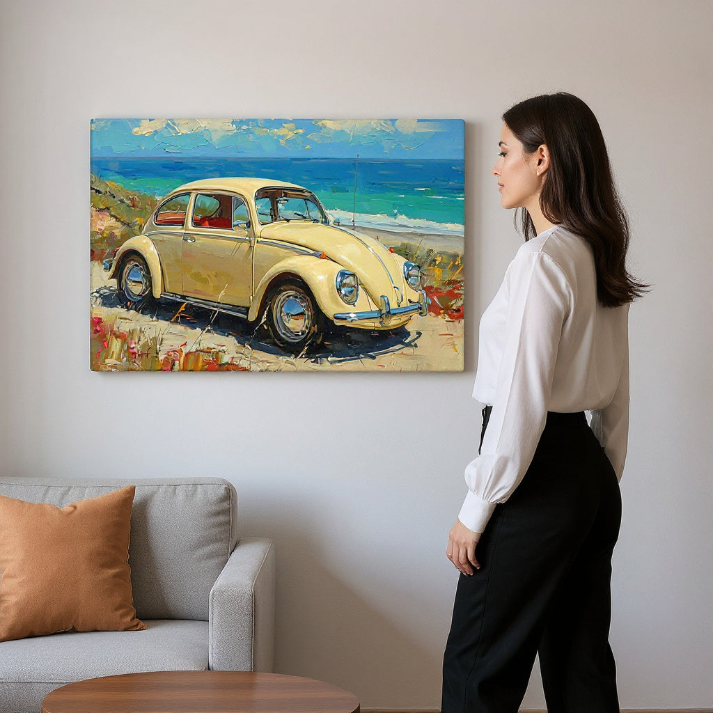 Beige Beetle Heads To The Beach Canvas Print