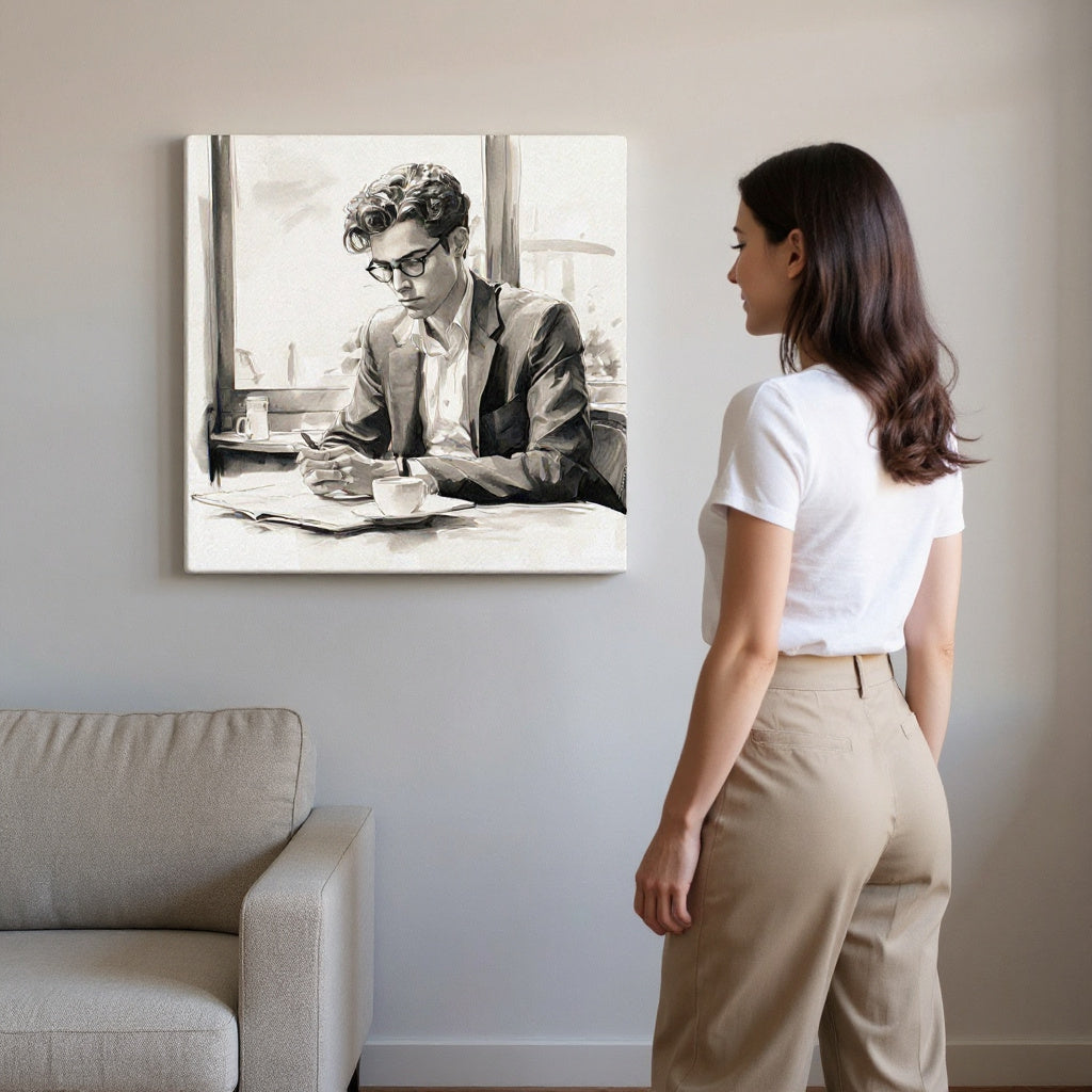 He Contemplates Over Espresso Canvas Print