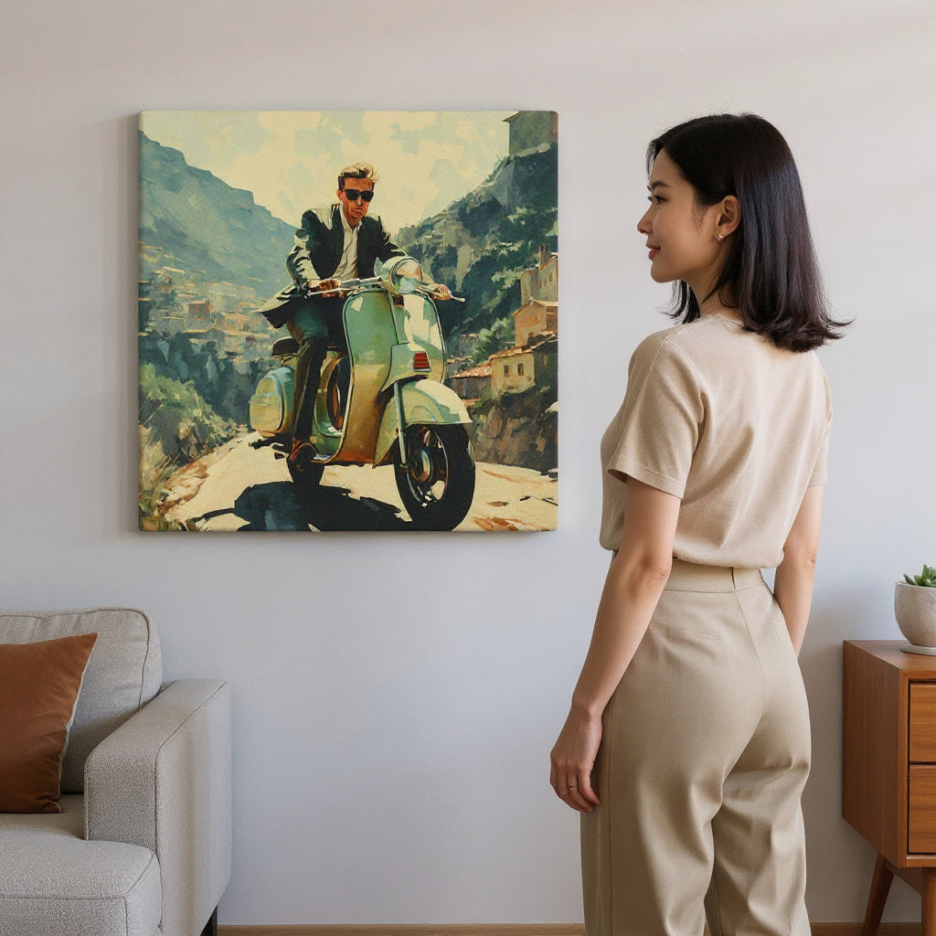 He Mopeds The Mountainside Canvas Print