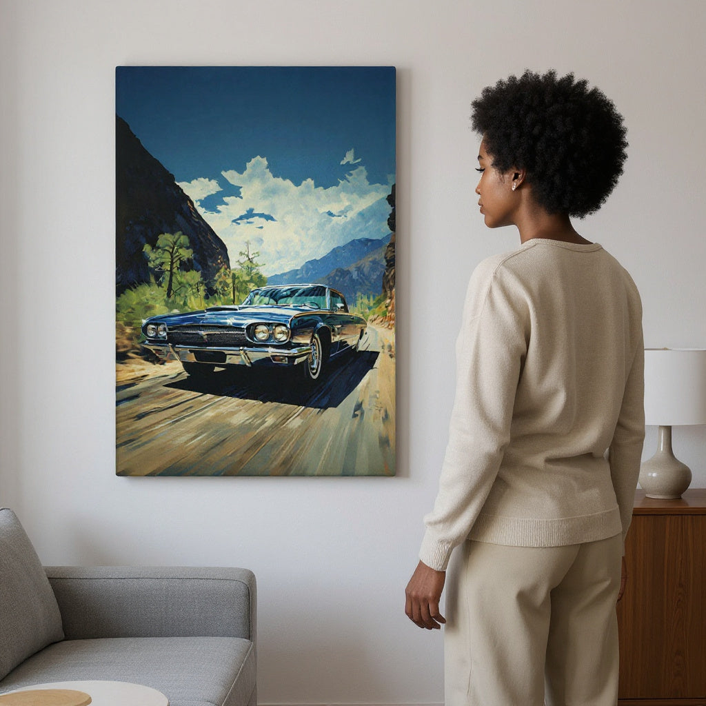 Navy Blue Thunderbird Travels The Backroad Canvas Print