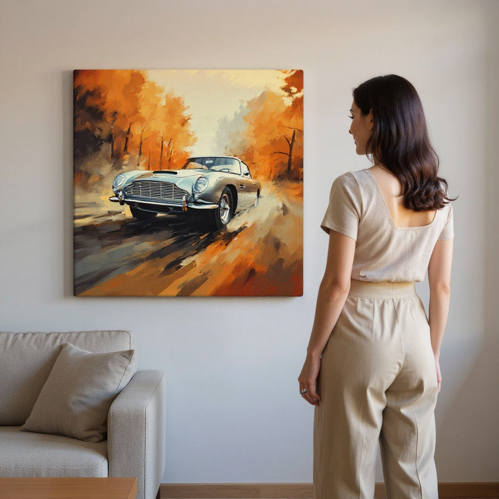 Silver DB5 Takes A Ride In Autumn Canvas Print