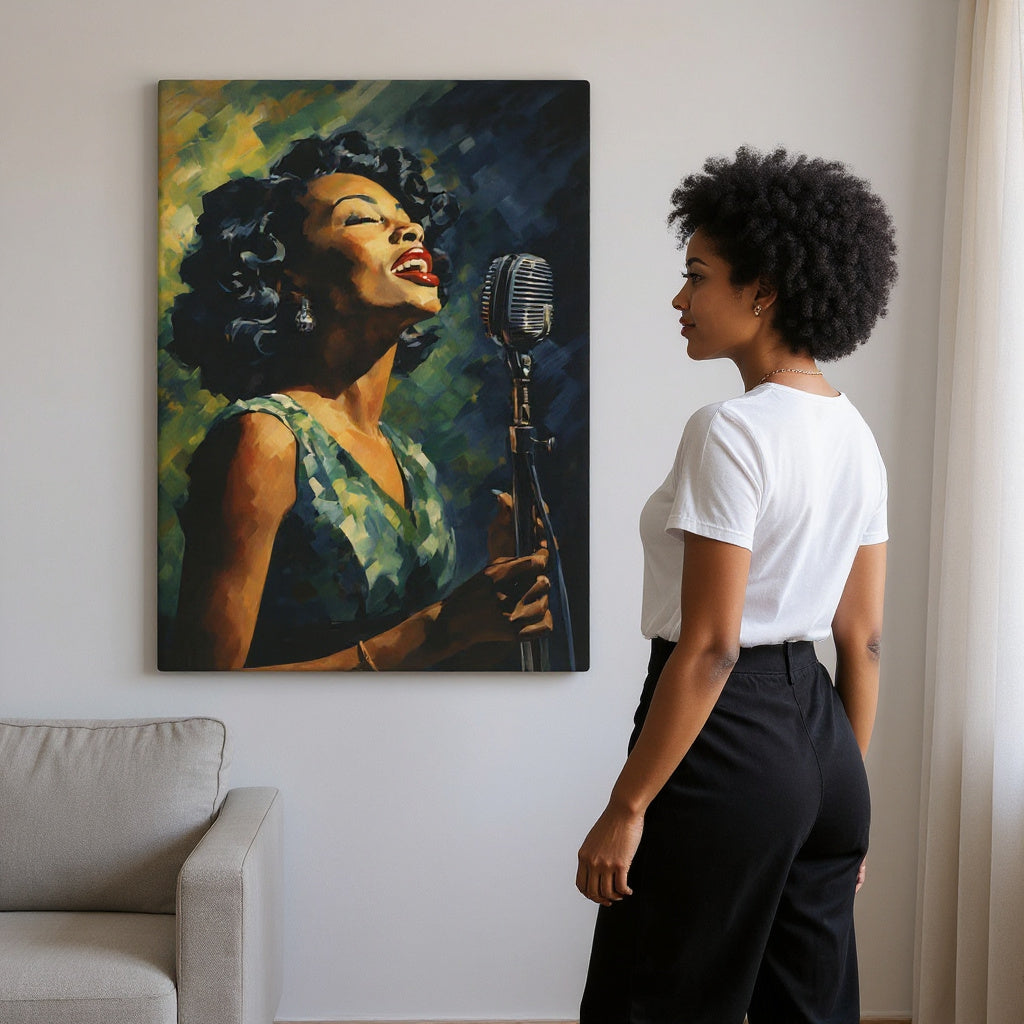 The Lady Sings In Green Canvas Print