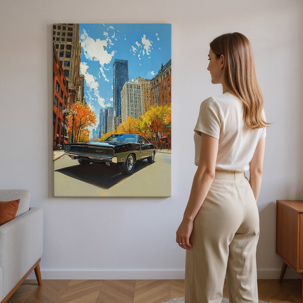 Black Charger Takes The City Canvas Print