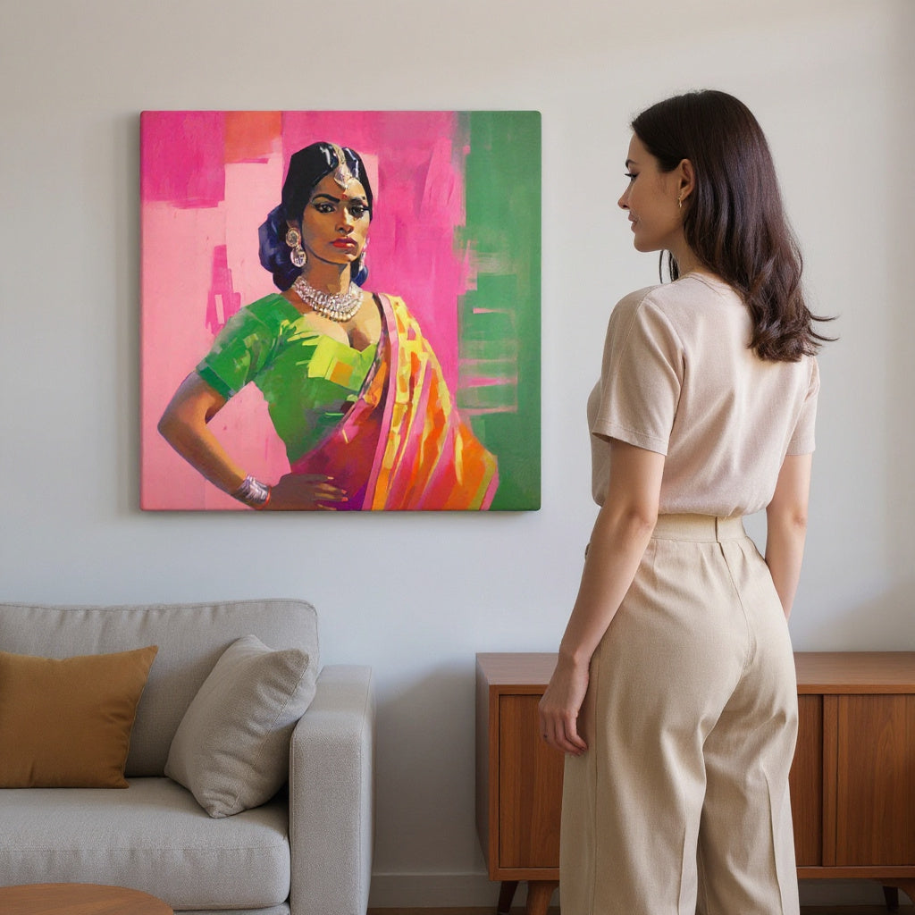 She Sits For A Portrait In A Sari Canvas Print