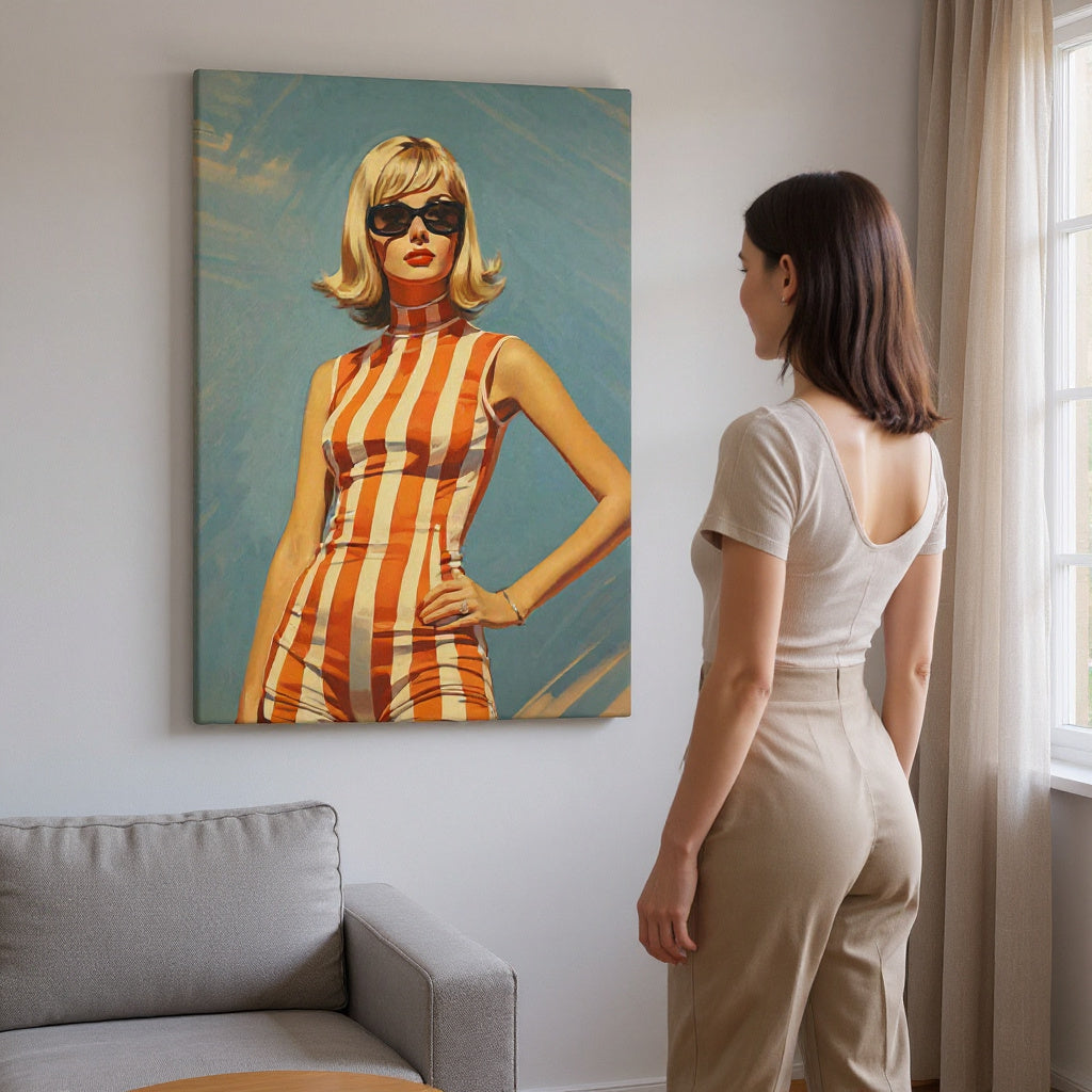 She Strikes A Pose In A One Piece Canvas Print