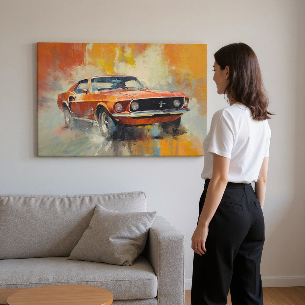 Tiger Orange Mustang Burning Rubber Canvas Print