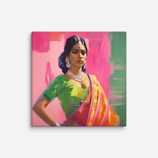 She Sits For A Portrait In A Sari Canvas Print